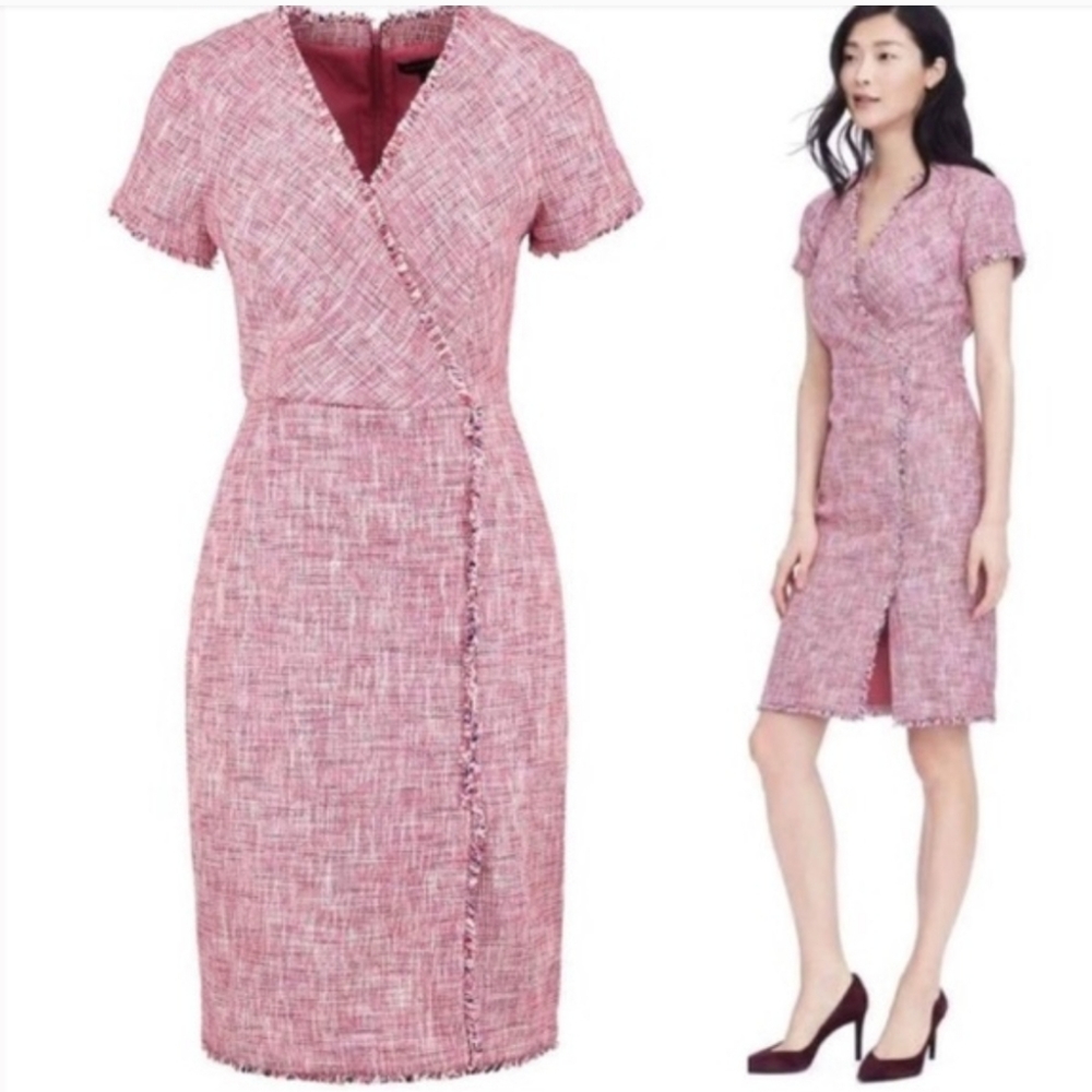 Banana Republic pink fringe drape front dress